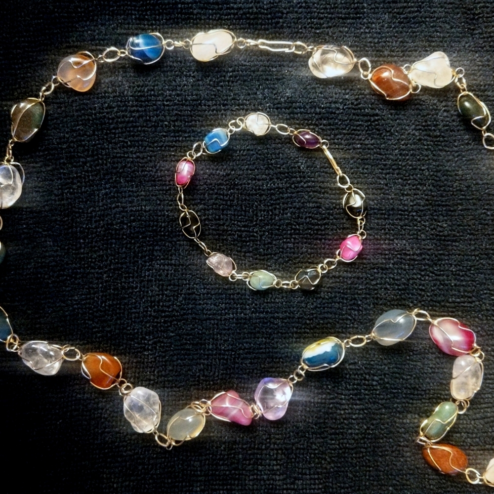Gemstone necklace and Bracelet